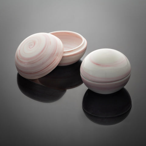 Porcelain Trinket Boxes with soft red swirls through the clay