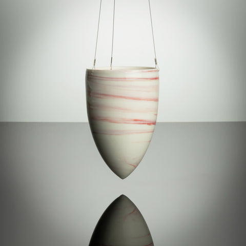 Charming Porcelain Hanging Vase with swirls of soft red colour through the clay
